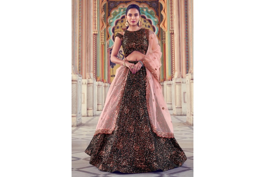 Wedding Wear Beige Cold Shoulder Blouse Lehenga Los Angeles