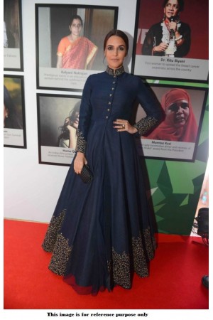 Bollywood Neha Dhupia Banglori silk Navy blue Gown