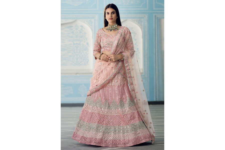 Pink Organza Circular Lehenga Choli 8801