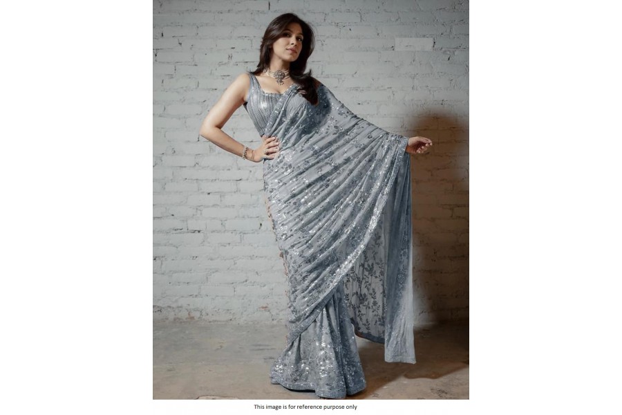 Black & Grey Georgette Sequins Ombre Saree Set Design by Sawan Gandhi at  Pernia's Pop Up Shop 2024