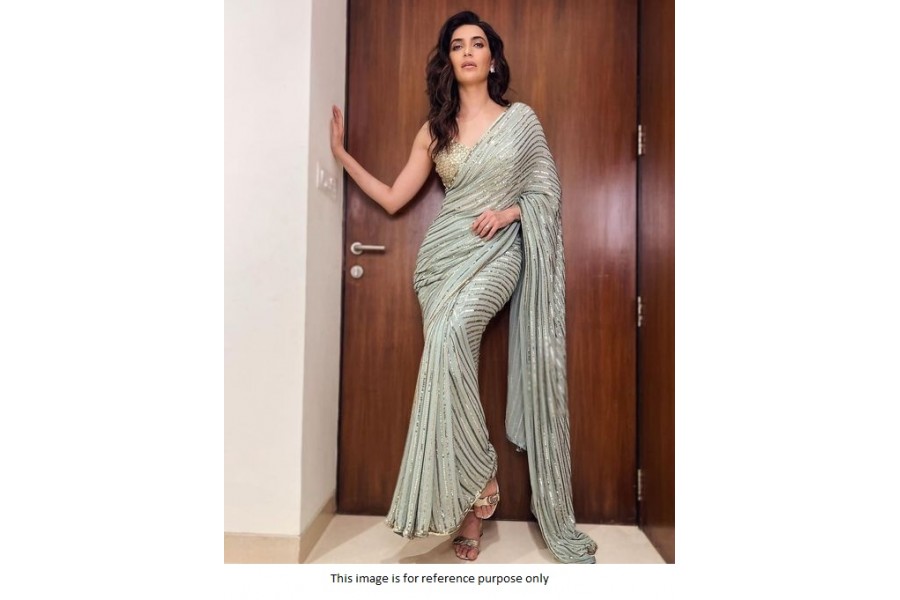 Buy Bollywood model Karishma Tanna Pista green sequins saree in UK, USA ...