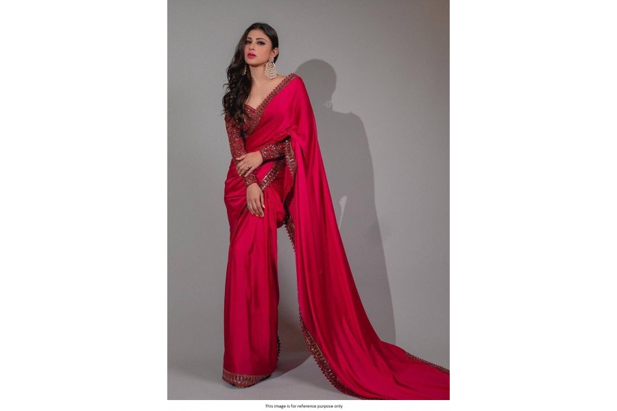 Bollywood model Mouni Roy satin silk saree dvd2057