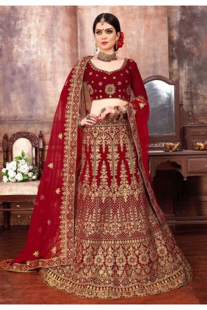 maroon velvet embroidered lehenga choli 1065