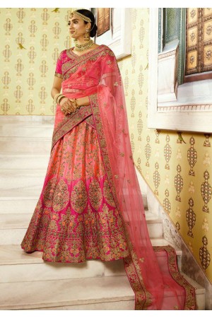 Pink color shaded silk bridal lehenga