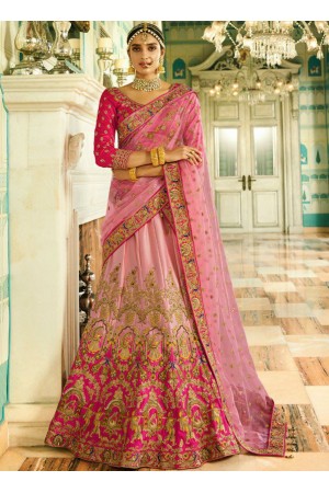 Rose pink silk wedding lehenga