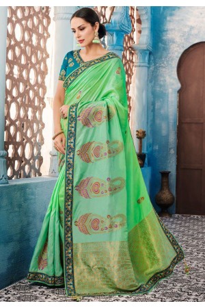 Green Indian wedding wear silk saree 7012