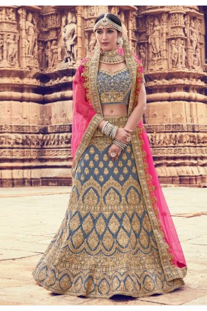 Gray velvet embroidered circular lehenga choli 10009