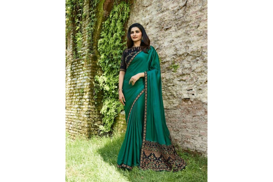 Buy Bollywood Prachi Desai Teal Green Silk Designer Party Wear Saree In Uk Usa And Canada