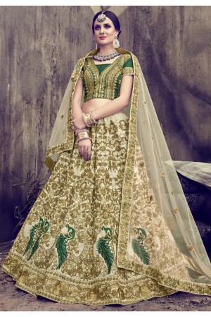 Cream color pure silk wedding lehenga