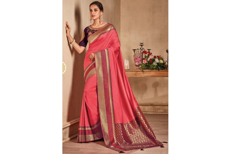 Light Pink Color Soft Lichi Silk Saree For Wedding Wear at Rs 1209