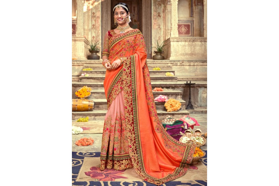 Orange Party Wear Jaanvi Fashion Silk Saree Cham-2036_Orange, With