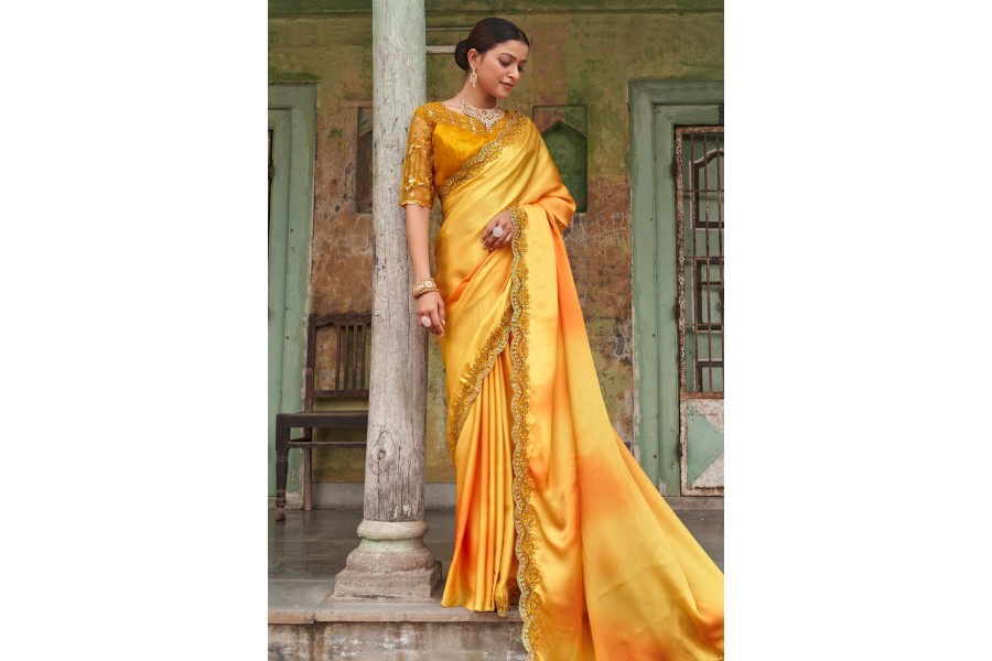 Dissemble Yellow Soft Banarasi Silk Saree With Blissful Blou