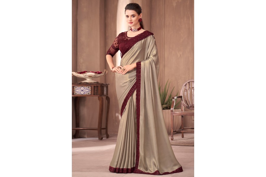 Shimmer Saree with blouse in Beige colour 1110