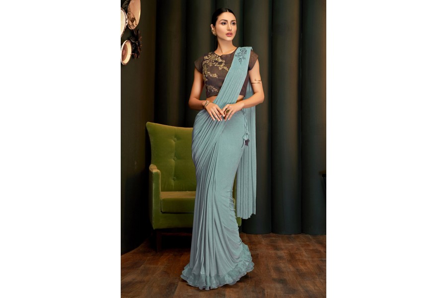 Buy Fog Grey Ready-To-Wear Sequins Saree With Lycra Blouse And Embroidered  Belt KALKI Fashion India