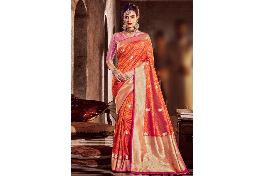 Orange Banarasi Silk Festival Wear Saree 96665 5918