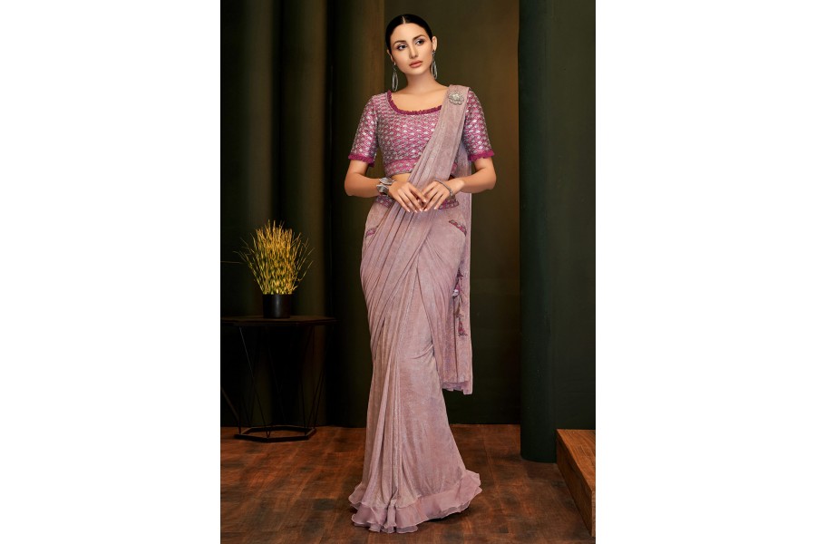 Pink lycra handwork party wear saree 5812