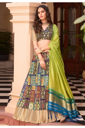 Banarasi silk circular lehenga choli in Light green colour 5406