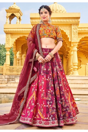 Silk circular lehenga choli in Magenta colour 157395