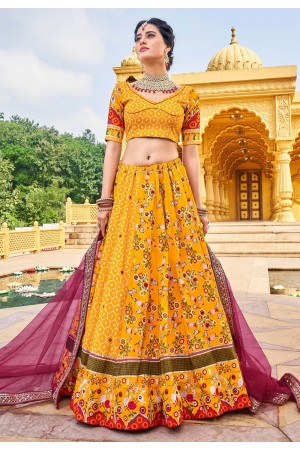 Silk circular lehenga choli in Yellow colour 157397