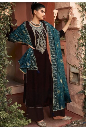Blue Velvet Indian Sangeet Plus Size Palazzo Suit SFSTL22901