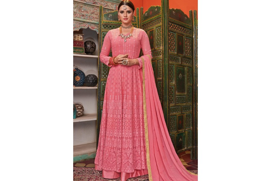 Anarkali Suit Pink in Georgette with Embroidered - AS3588