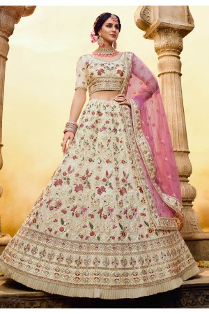 SHUBHKALA Purple & Cream Embellished Lehenga and Choli Set With Dupatta