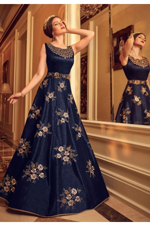 Buy Navy blue silk Indian gown style wedding anarkali in UK USA and Canada