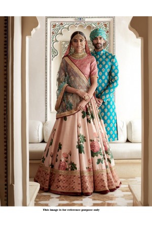 Bollywood Sabyasachi Inspired Peach banglori silk Lehenga choli