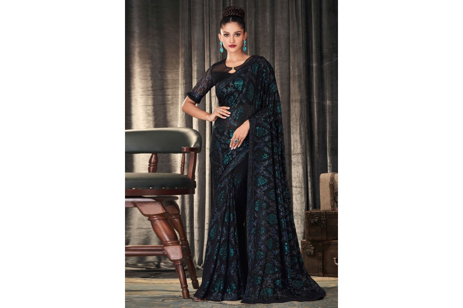 Black Georgette Saree With Blouse 2307