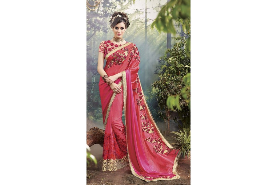 Party Wear Red Heavy Work Saree