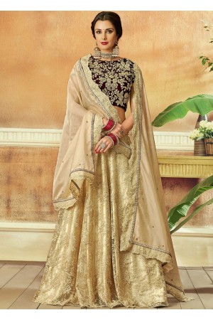Cream Net silk Indian wedding lehenga choli 7809