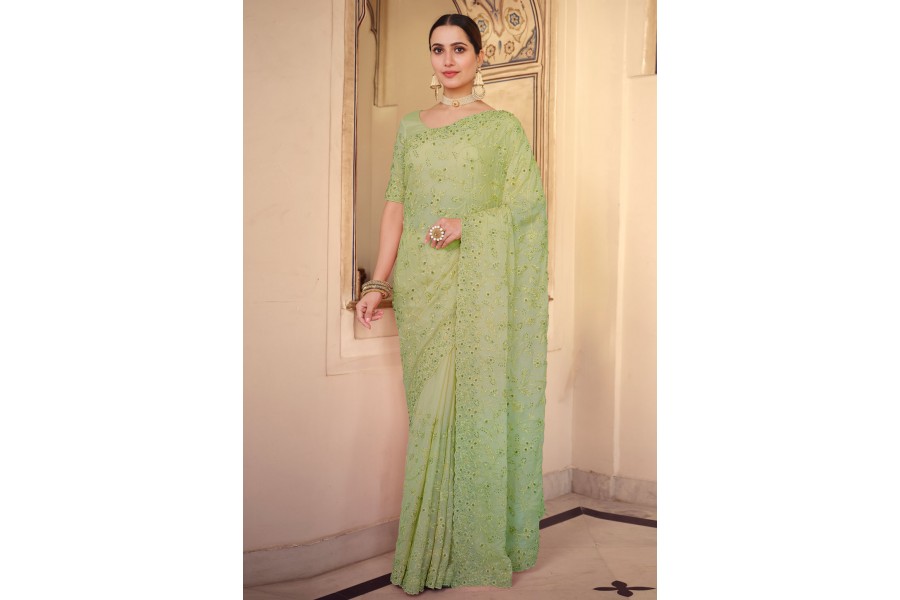 Light Green Plain Chiffon Saree – Leemboodi