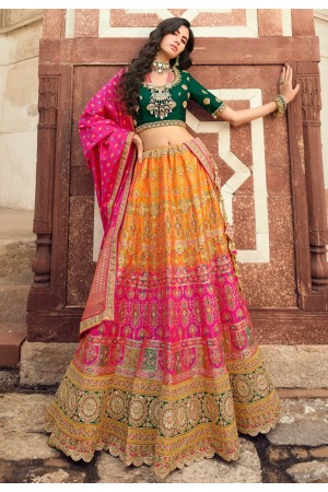 Yellow banarasi silk embroidered lehenga choli 10119