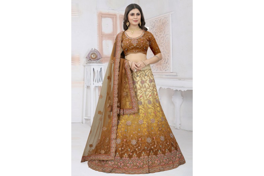 Net a line lehenga choli in Brown colour 6444