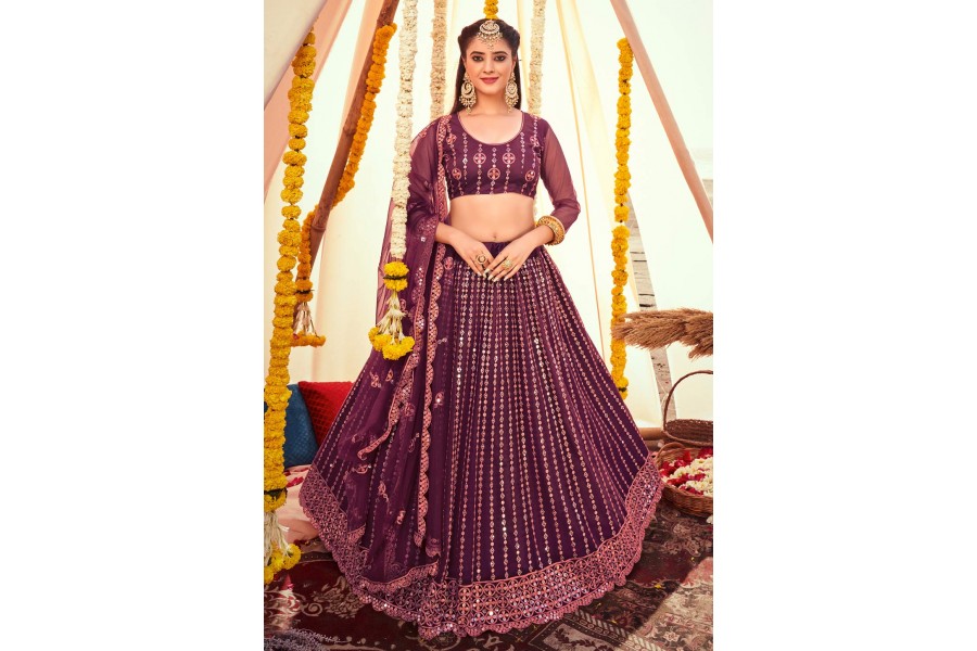 Purple bridal Sangeet lehenga. | Simple lehenga, Wedding lehenga designs,  Lehenga designs simple