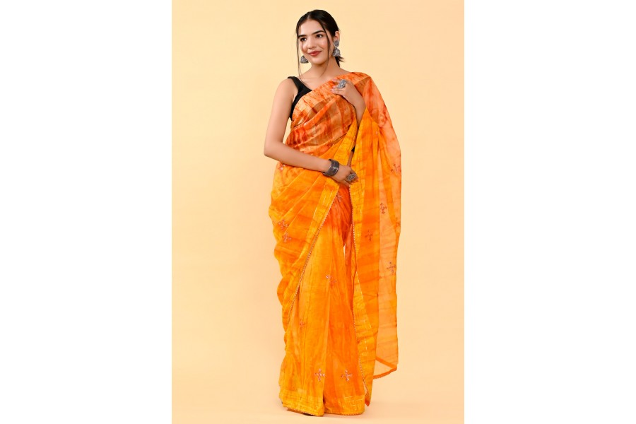 Buy Cosmos Orange Cotton Saree online-Karagiri – Karagiri Global