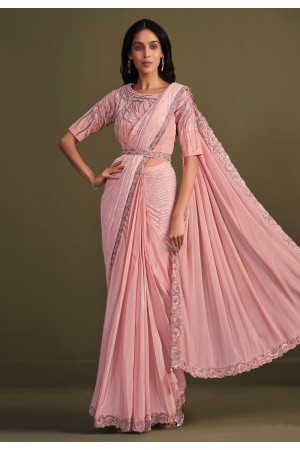 Georgette designer Saree in Peach colour 23014