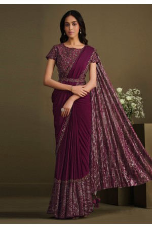 Buy Dark Violet Faux Georgette Hand Work Sari Party Wear Online at Best  Price | Cbazaar