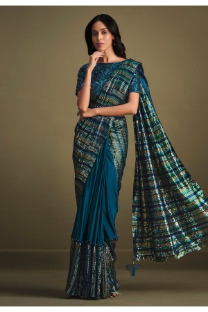 Silk designer Saree in Teal colour 23010