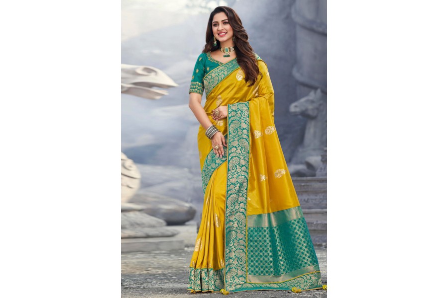 Mustard silk saree with blouse 1303