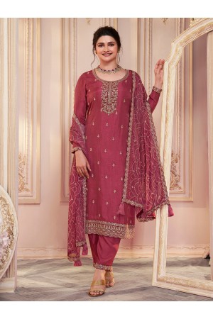 Prachi Deasi silk pakistani suit in Dusty red colour 68736