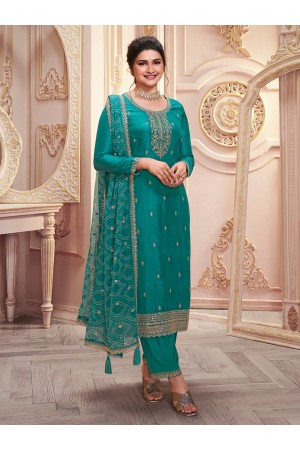 Prachi Deasi silk pakistani suit in Turquoise colour 68733