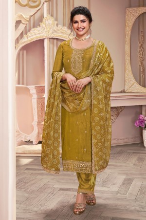 Prachi Deasi silk pakistani suit in Mustard colour 68734