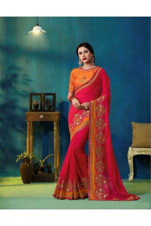 Net Fabric Designer Pink Wedding Function Wear Embroidered Saree