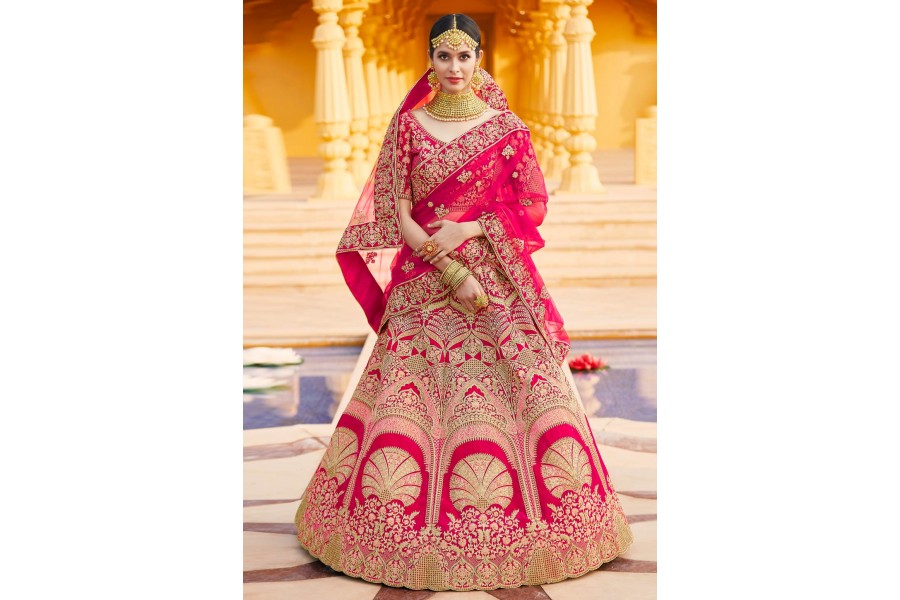 Pink velvet bridal lehenga choli 8301