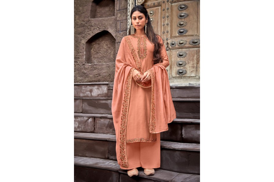 Peach cotton silk palazzo suit 1874