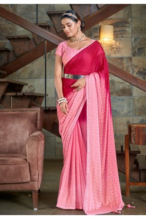 DELIVERY IN 25-30 DAYS) HOT PINK COLOUR DOLA SILK SAREE EMBELLISHED W –  Kothari Sons