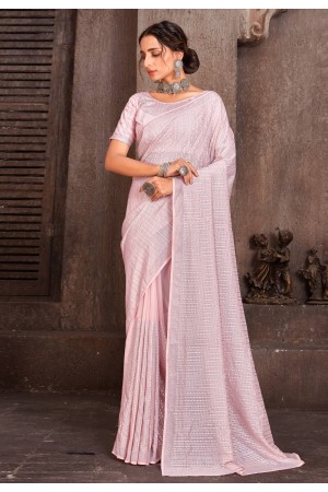 Organza Saree with blouse in Pink colour 6568