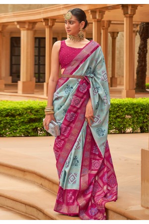 Pacific Blue Woven Banarasi Silk Saree – MySilkLove