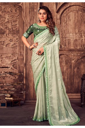 Satin silk Saree with blouse in Pista green colour 6564